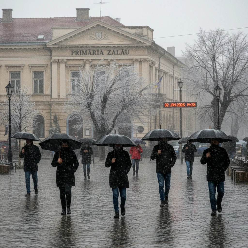 Avertizare de vreme severă la Zalău pe 2 ianuarie 2026: ploi torențiale și lapoviță anunțate