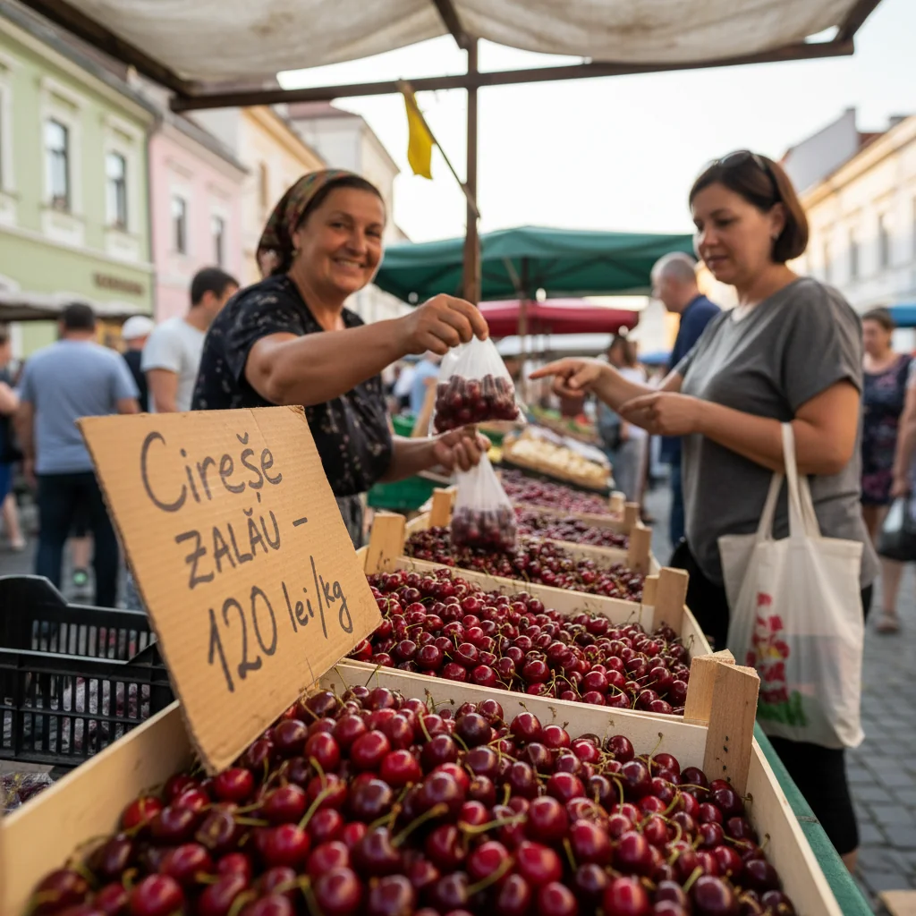 Cireșe proaspete în Zalău: preț de 120 lei pe kilogram