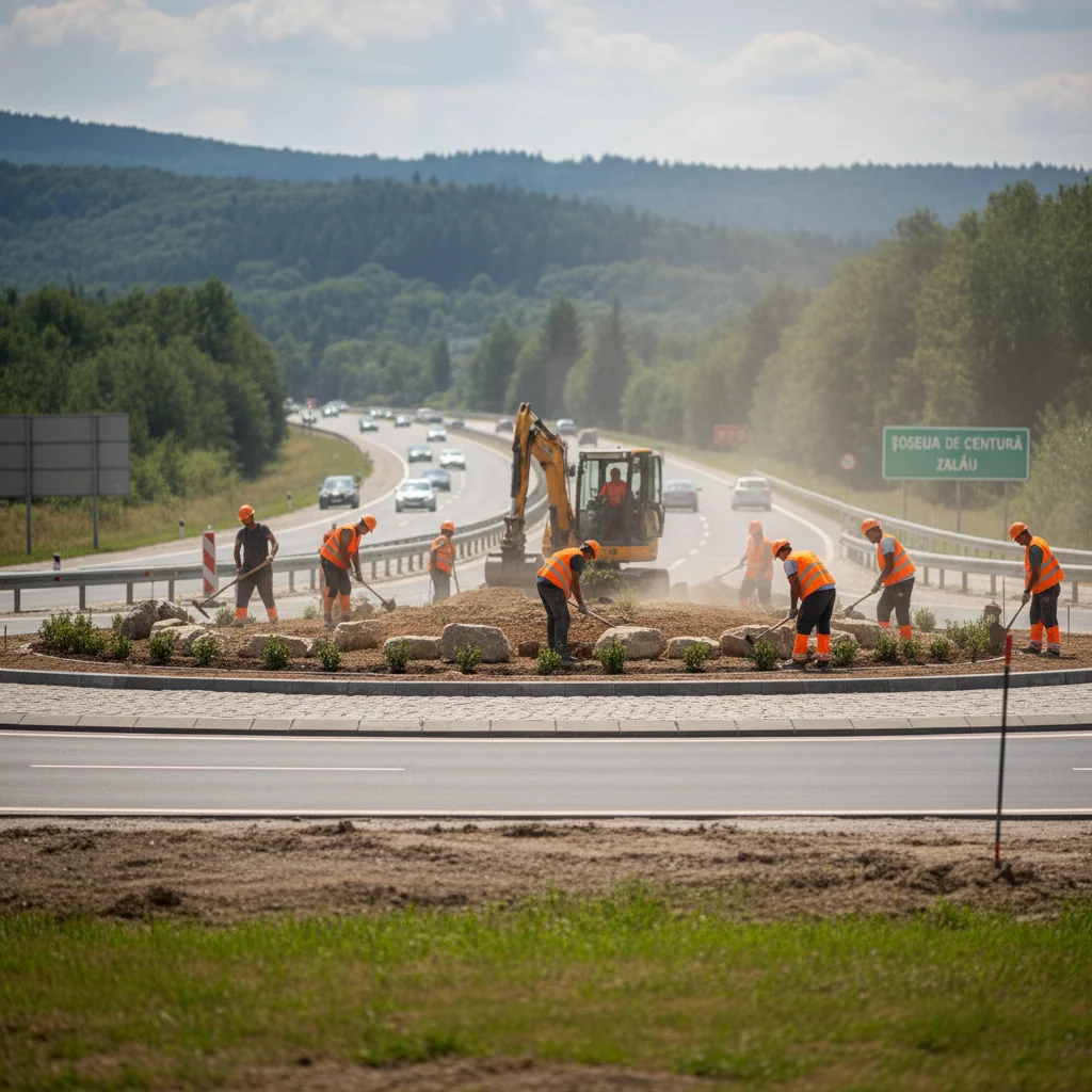 Citadin intensifică lucrările la sensul giratoriu de pe șoseaua de centură Zalău