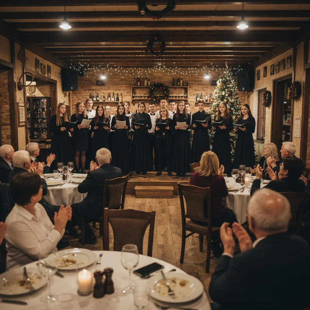 Concert de colinde susținut de absolvenții Teologiei, la Restaurantul Paseo din centrul Zalăului