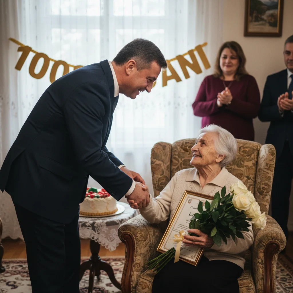 Doamna Dunky Clara-Sava sărbătorită la 100 de ani de viceprimarul Nicolae Fazakas