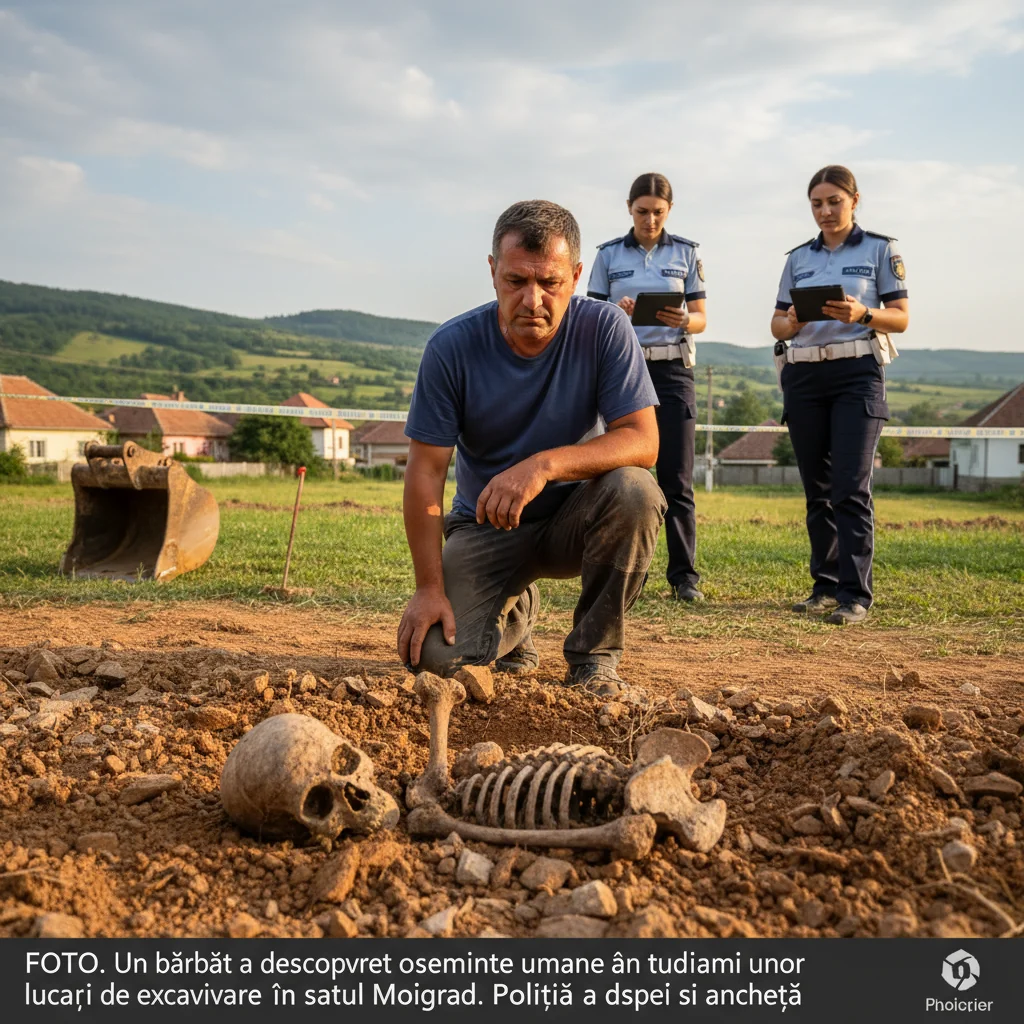 FOTO. Oseminte umane găsite la săpături în satul Moigrad; polițiștii investighează cazul
