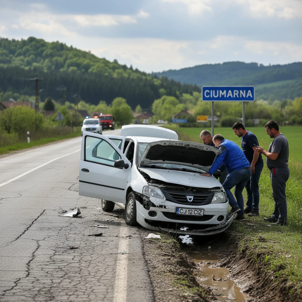 Imagini de la un accident rutier pe drumul din Ciumărna, șoferul din Cizer a derapat și a ieșit în afara carosabilului.