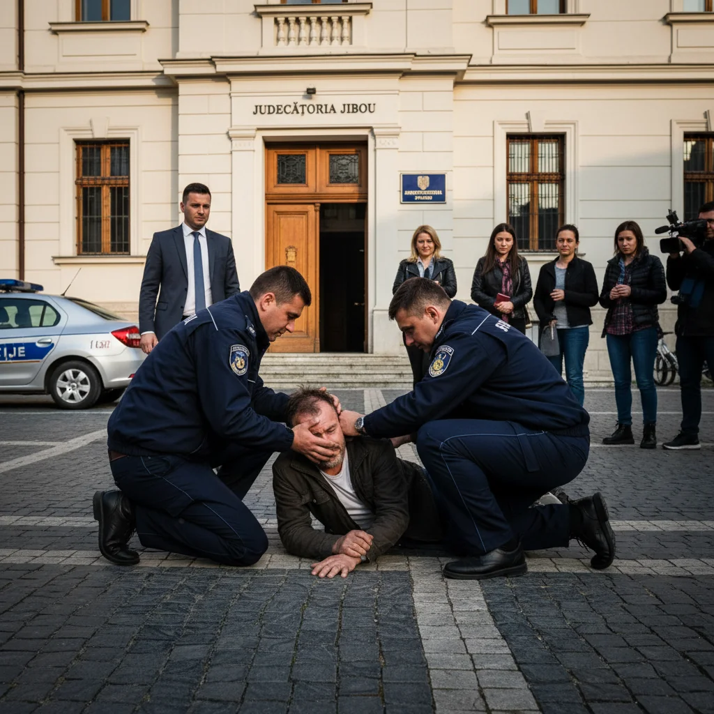 Intervenție de urgență la Judecătoria Jibou: doi jandarmi din Zalău acordă primul ajutor unui bărbat cu criză de epilepsie