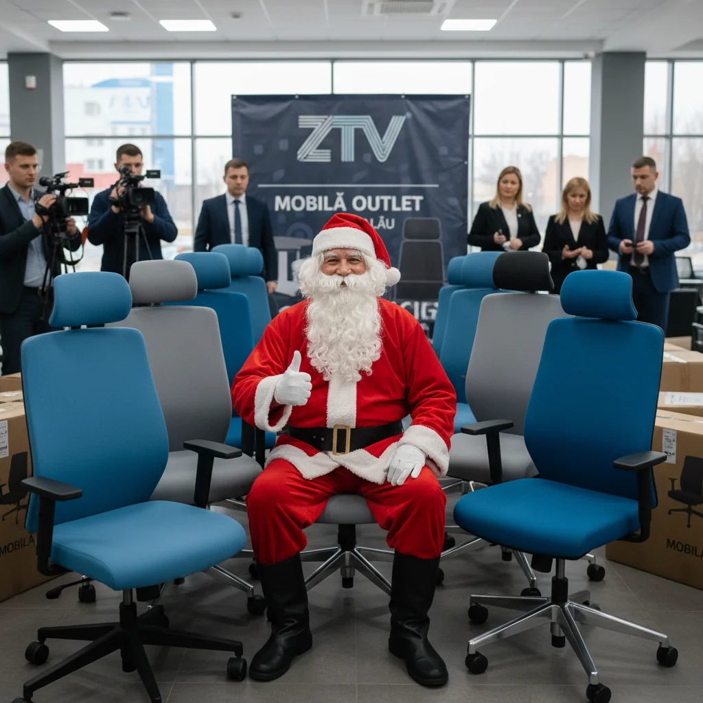 Moș Crăciun a sosit la sediul ZTV cu scaune noi de la Mobilă Outlet Zalău