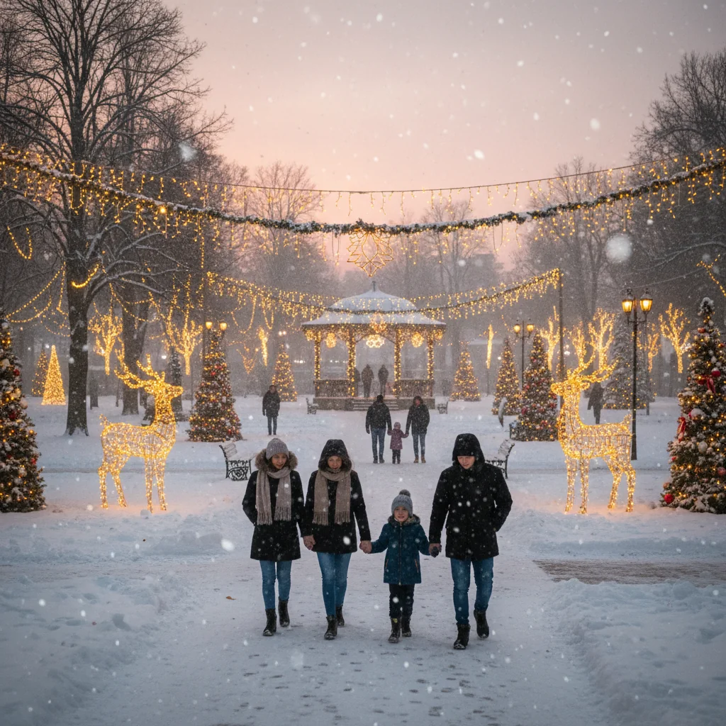 Parcul Central din Șimleu Silvaniei, transformat într-un decor magic de Crăciun
