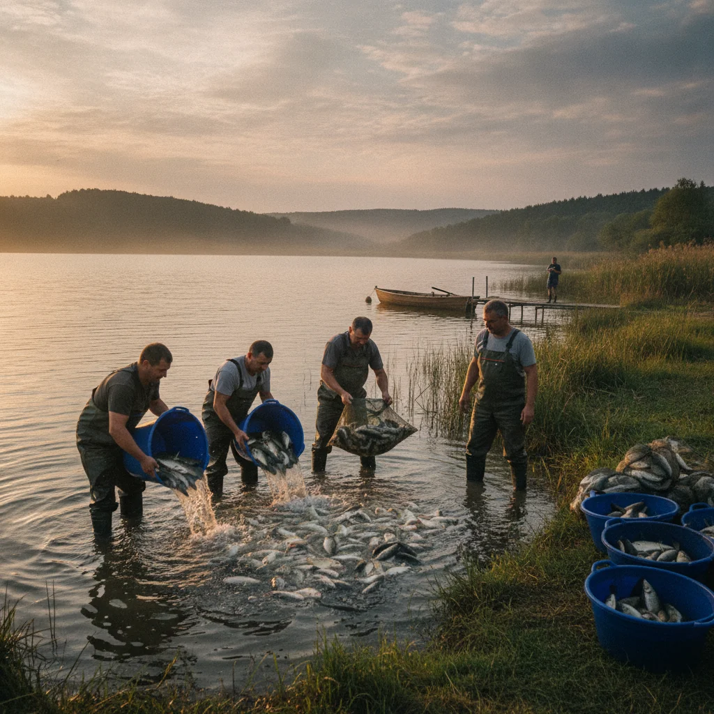 Sălaj: 15.000 de puieți de crap ajung în lacul Vârșolț