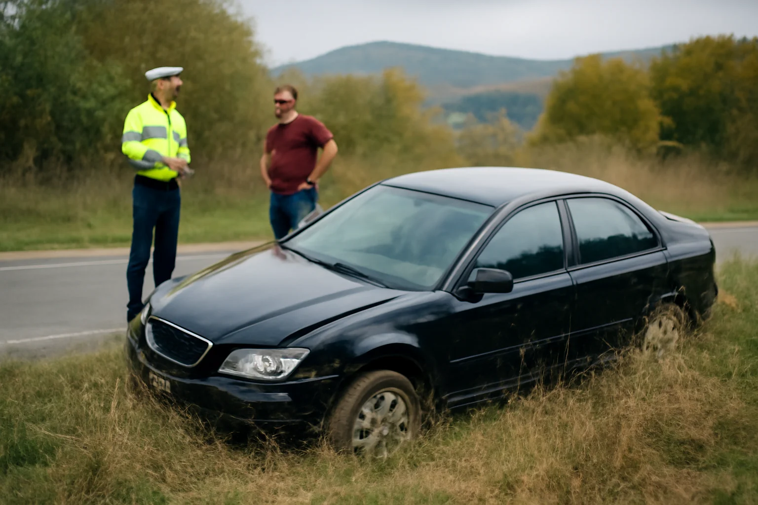 Șofer băut ajunge cu mașina în afara drumului între Băbeni și Letca, lângă Zalău