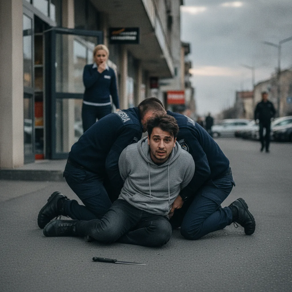 Tânăr de 24 de ani, imobilizat de jandarmi în Zalău după o amenințare cu un cuțit