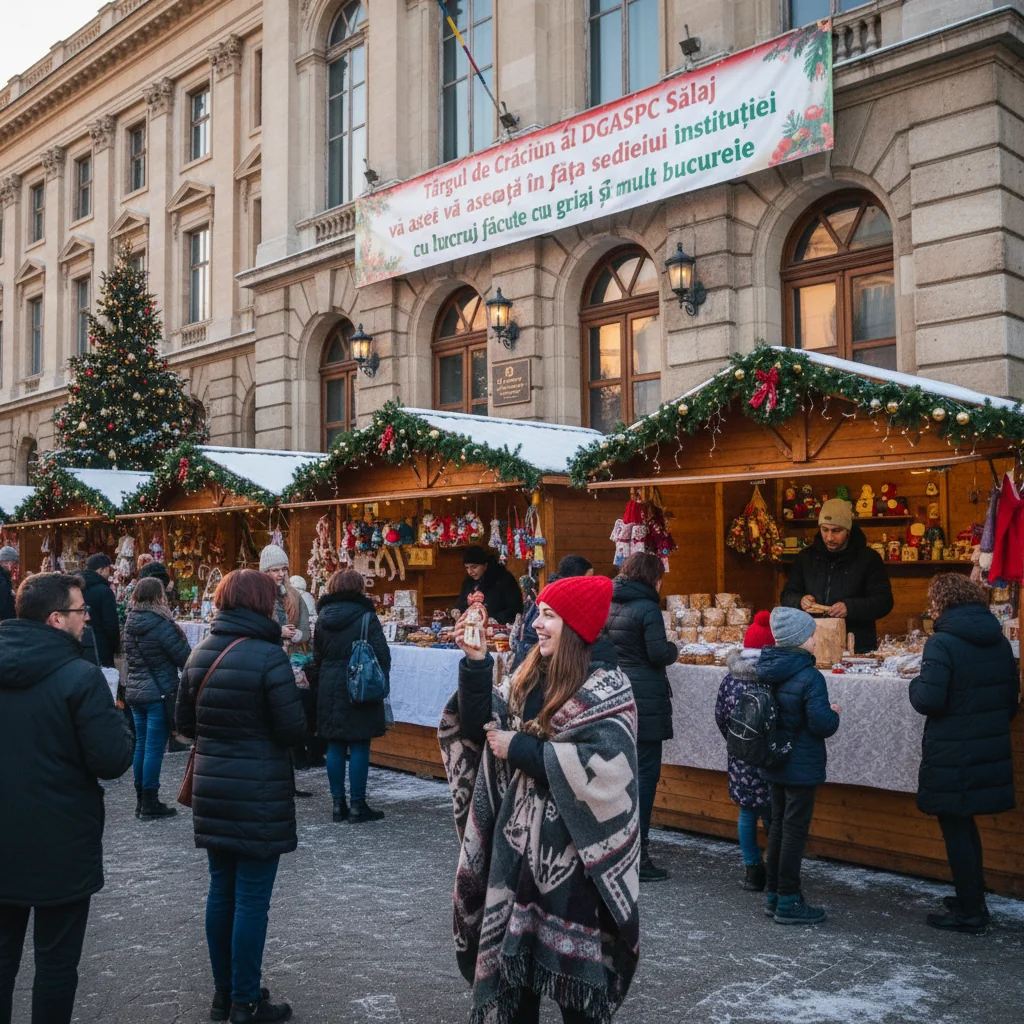 Târgul de Crăciun DGASPC Sălaj – cadouri și produse realizate cu grijă, în fața sediului instituției