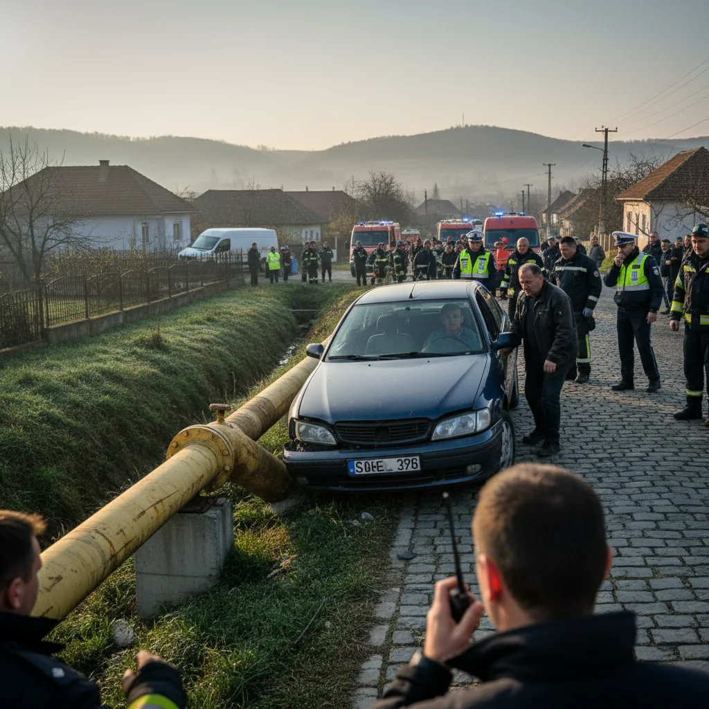 un autoturism a lovit o conductă de gaz